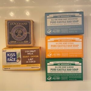 Dr. Bronner’s, Kiss My Face & L’Occitane Soap